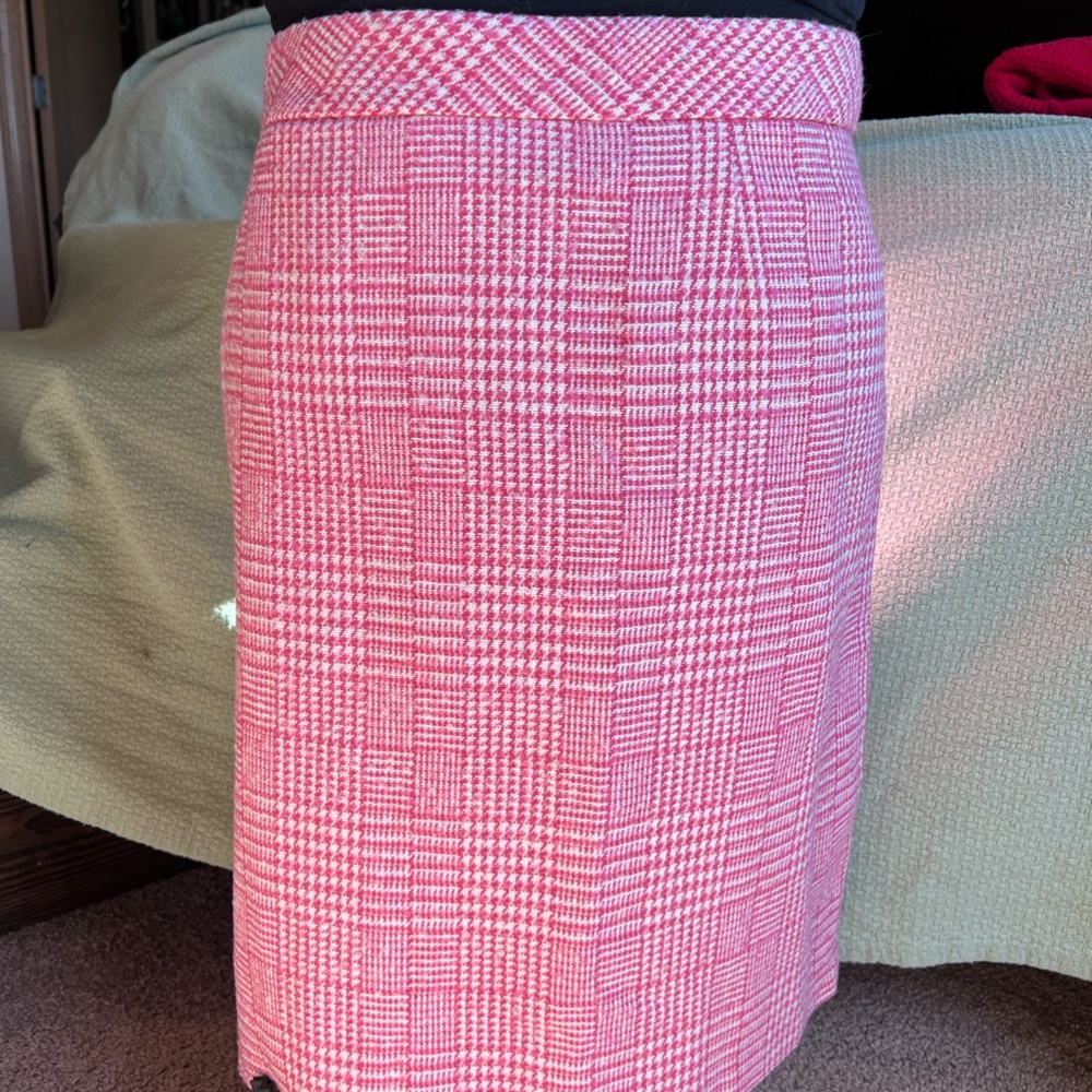 Chadwick's Pink Plaid Wool Midi Pencil Skirt 20W Plus